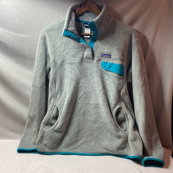 Patagonia gray and teal t-snap pullover size Extra Large - Picture 1 of 3